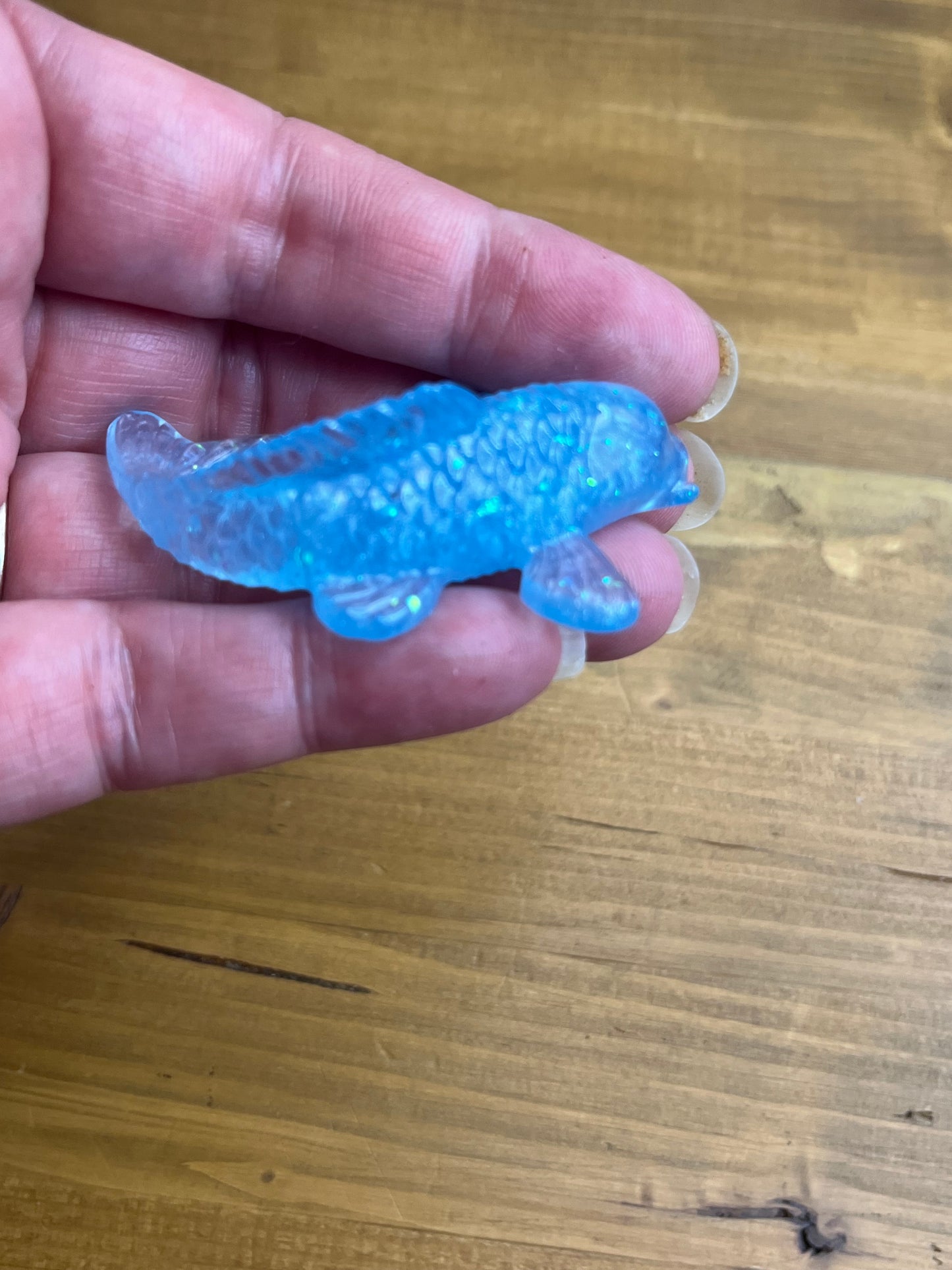 Light Blue Koi Fish Figurine, Whimsical Collectible Resin Art