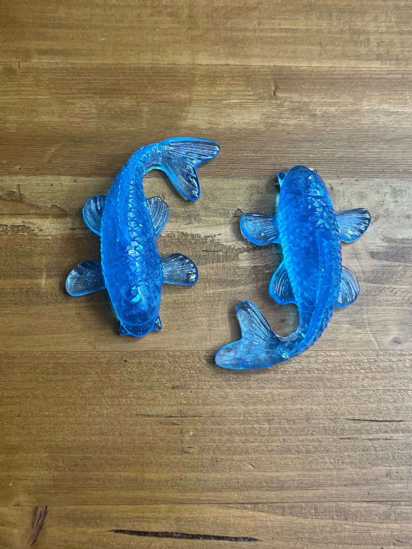 Light Blue Resin Koi Fish Figurine with Glitter Accents
