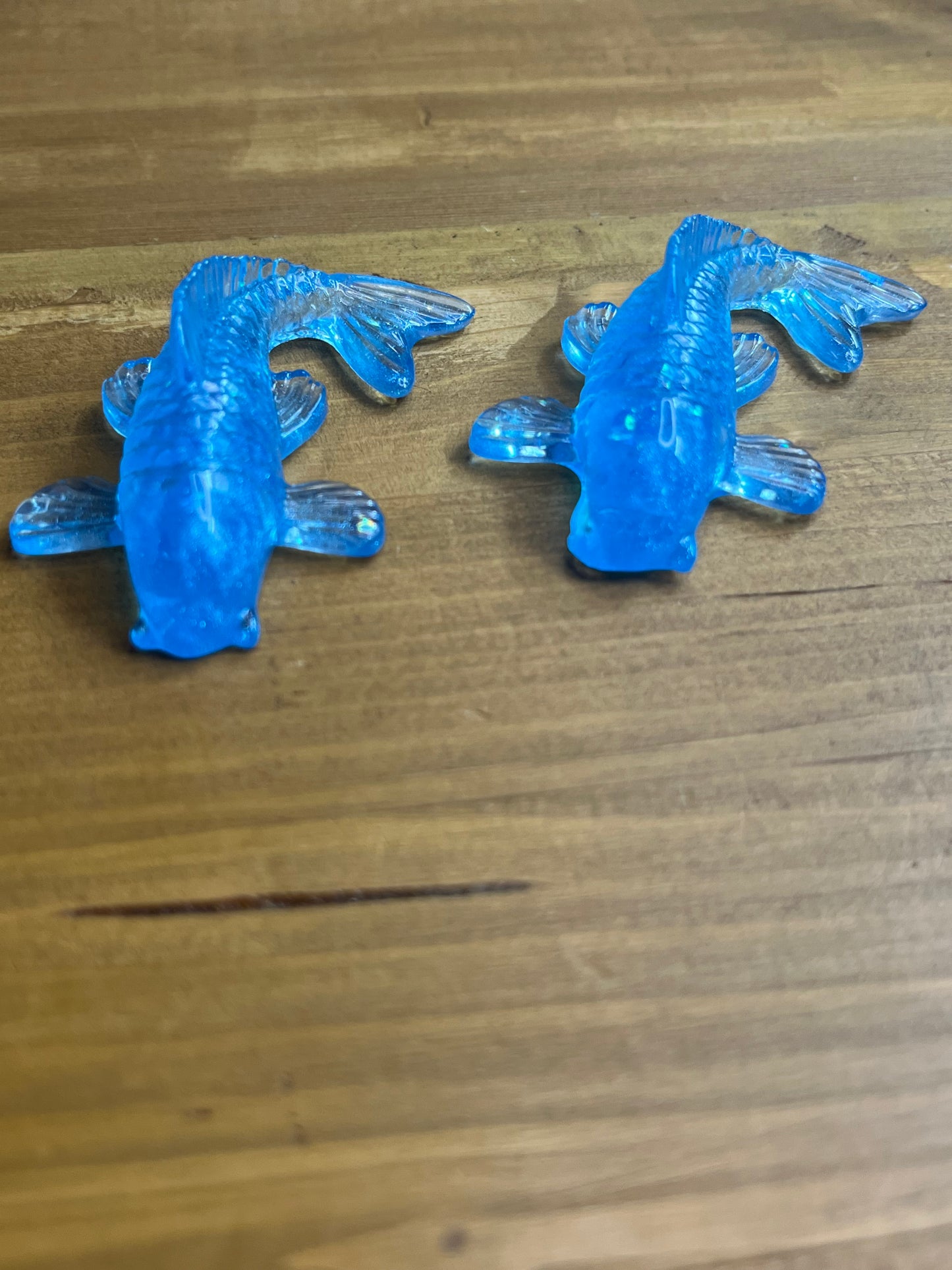 Light Blue Resin Koi Fish Figurine with Glitter Accents