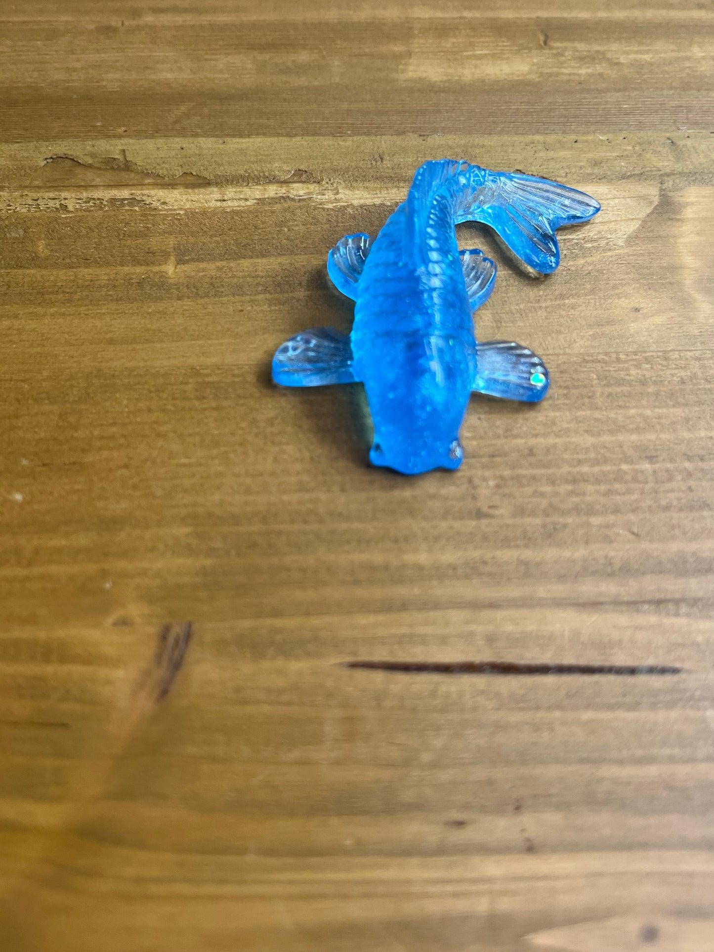 Light Blue Resin Koi Fish Figurine with Glitter Accents