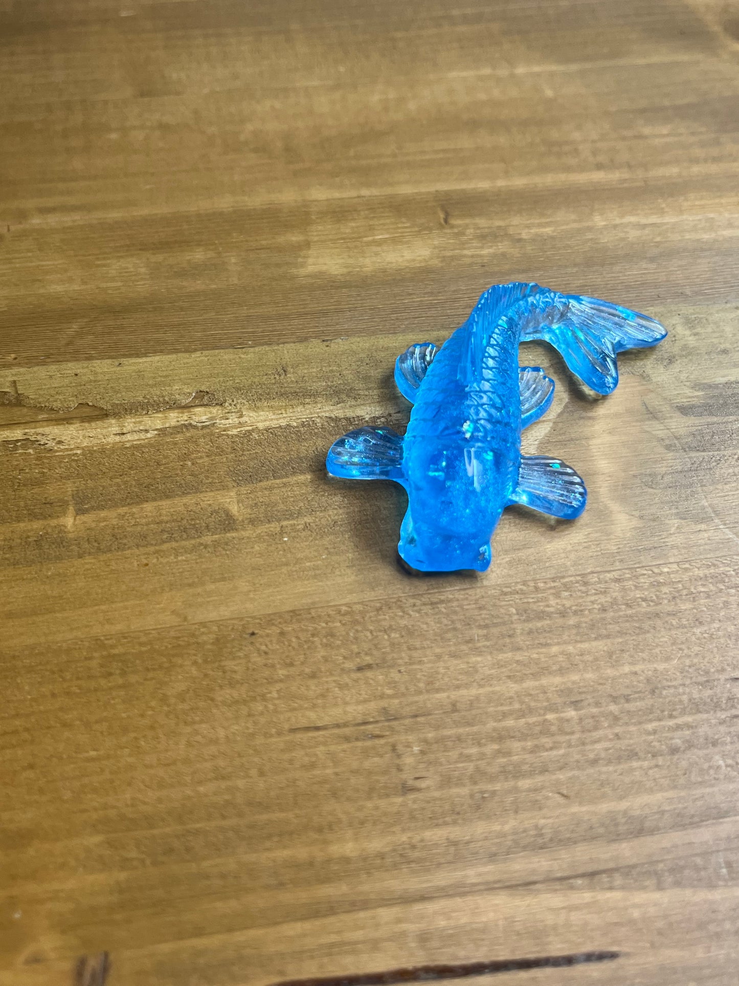 Light Blue Resin Koi Fish Figurine with Glitter Accents