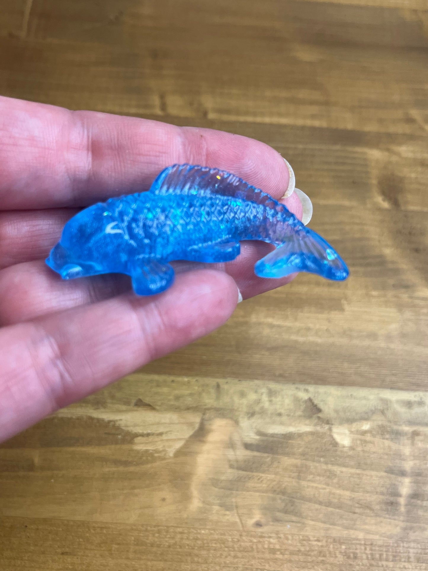 Light Blue Resin Koi Fish Figurine with Glitter Accents