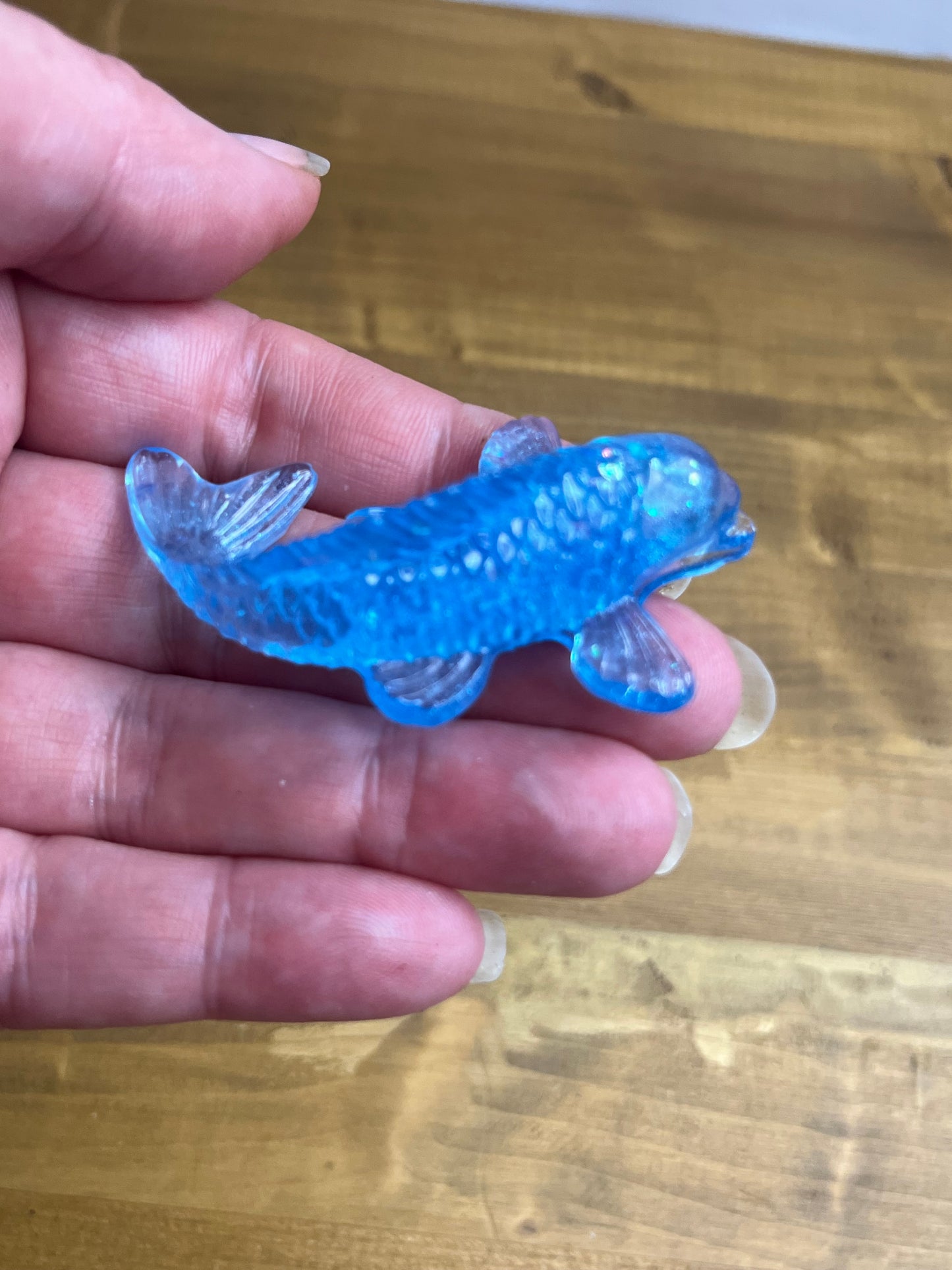 Light Blue Resin Koi Fish Figurine with Glitter Accents