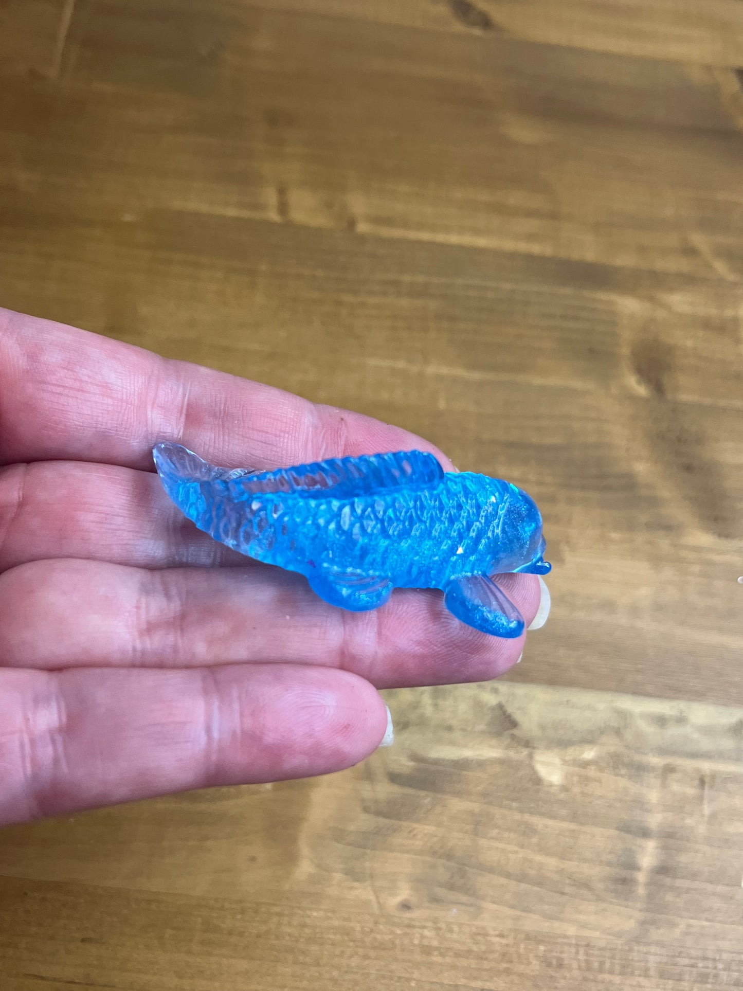 Light Blue Resin Koi Fish Figurine with Glitter Accents