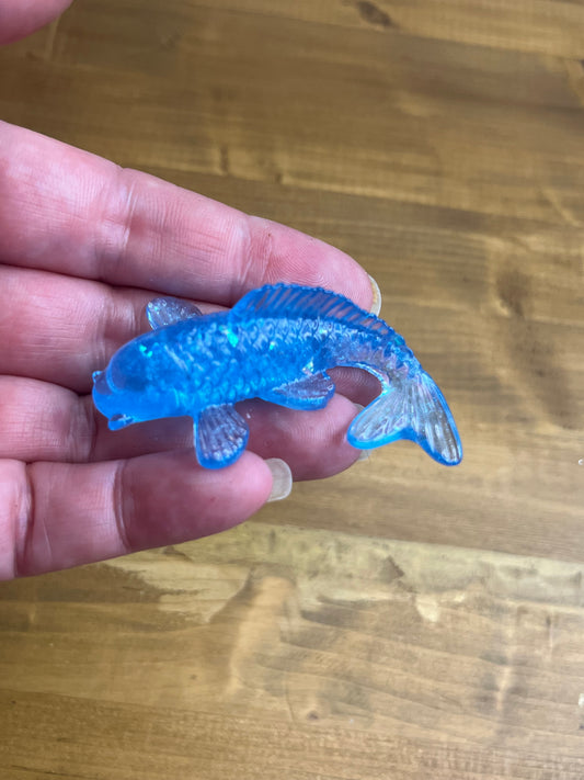 Light Blue Resin Koi Fish Figurine with Glitter Accents