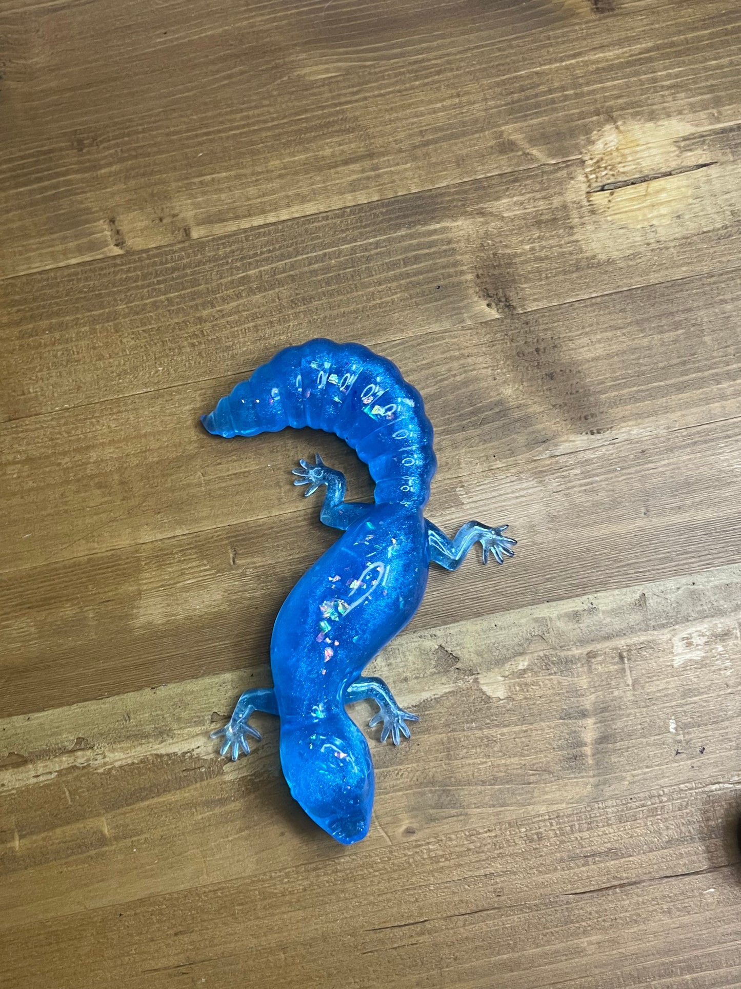 Blue Glitter Resin Gecko Figurine, Handmade Animal Sculpture, Nature Lover Gift