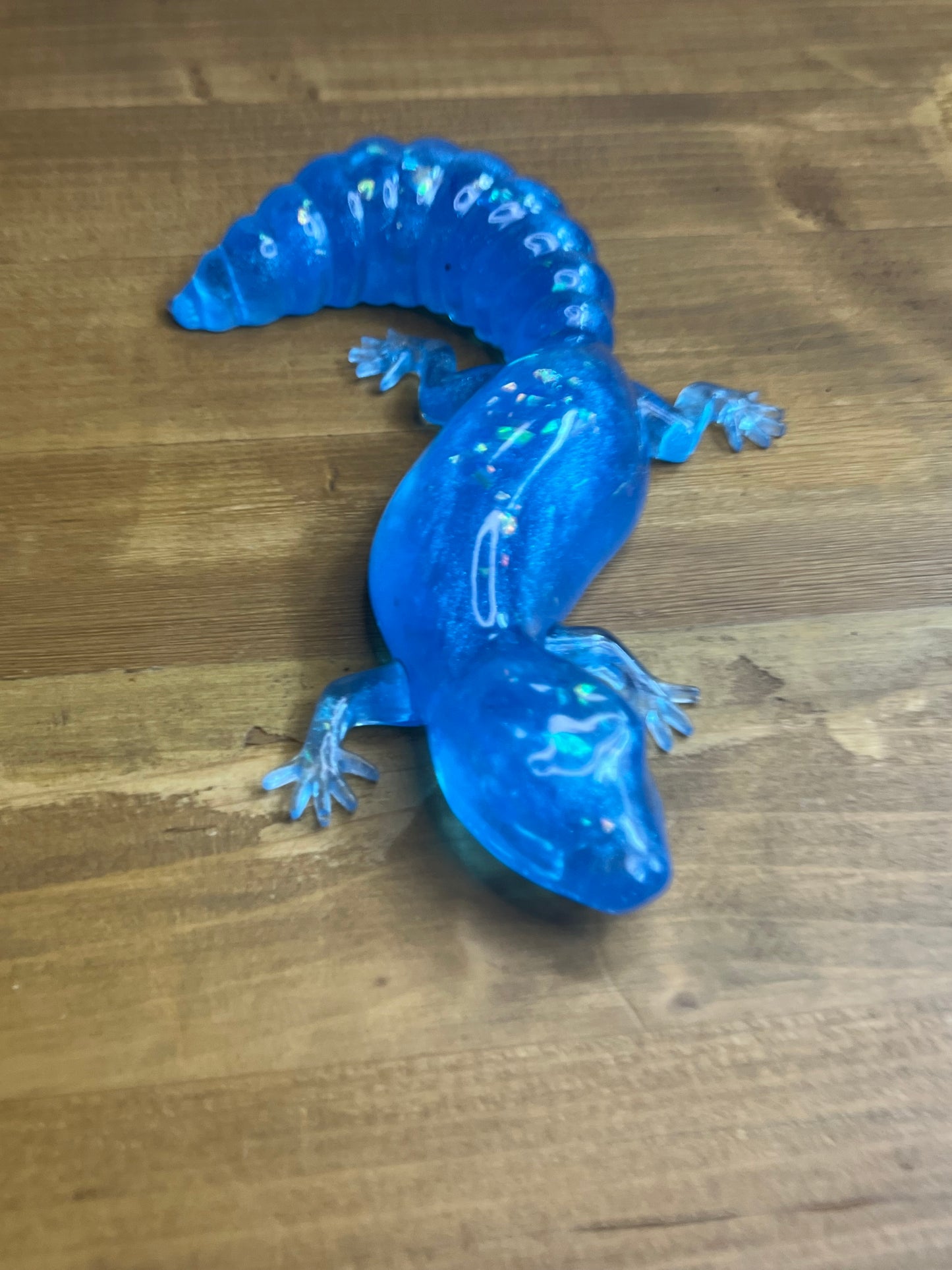 Blue Glitter Resin Gecko Figurine, Handmade Animal Sculpture, Nature Lover Gift