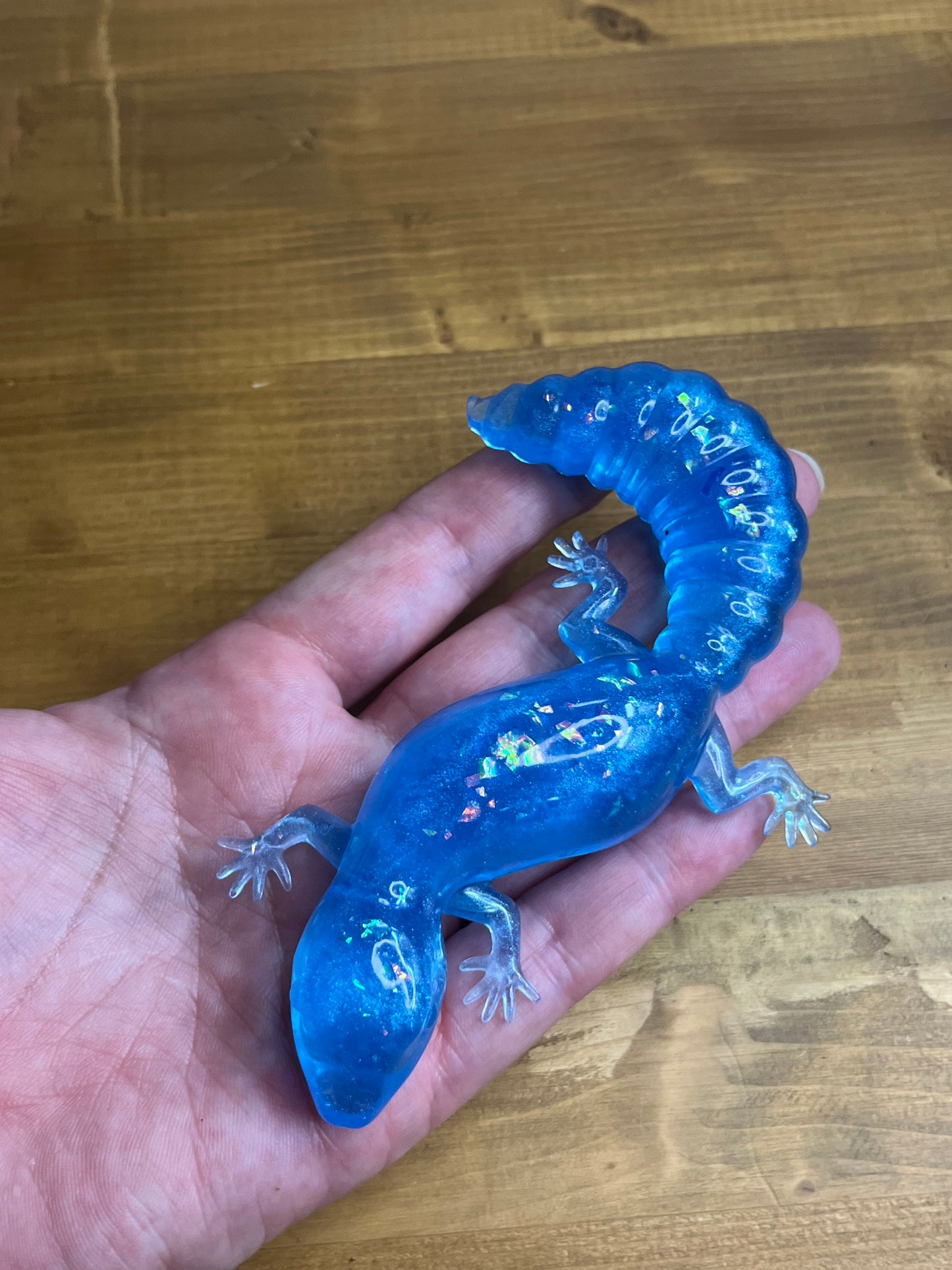 Blue Glitter Resin Gecko Figurine, Handmade Animal Sculpture, Nature Lover Gift