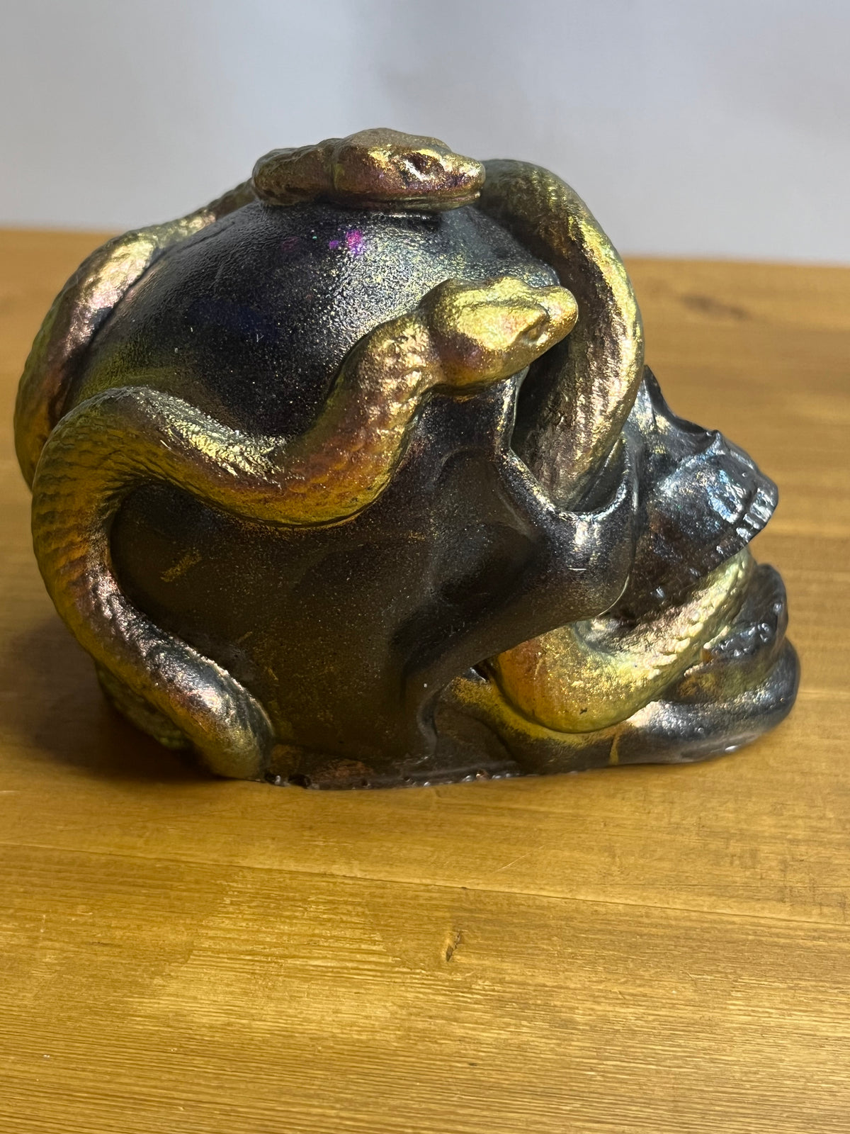 Resin Skull with Snakes, Gothic Halloween Decor, Handcrafted Sculpture for Horror Enthusiasts