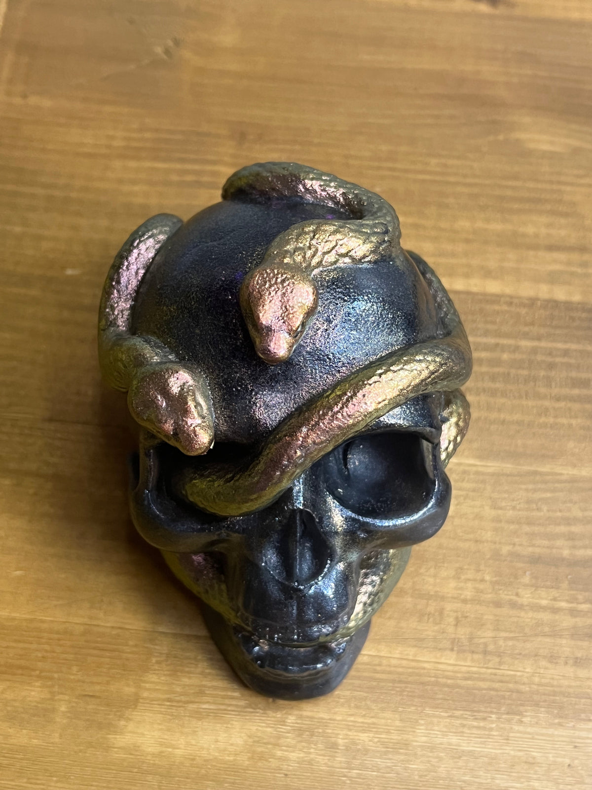 Resin Skull with Snakes, Gothic Halloween Decor, Handcrafted Sculpture for Horror Enthusiasts