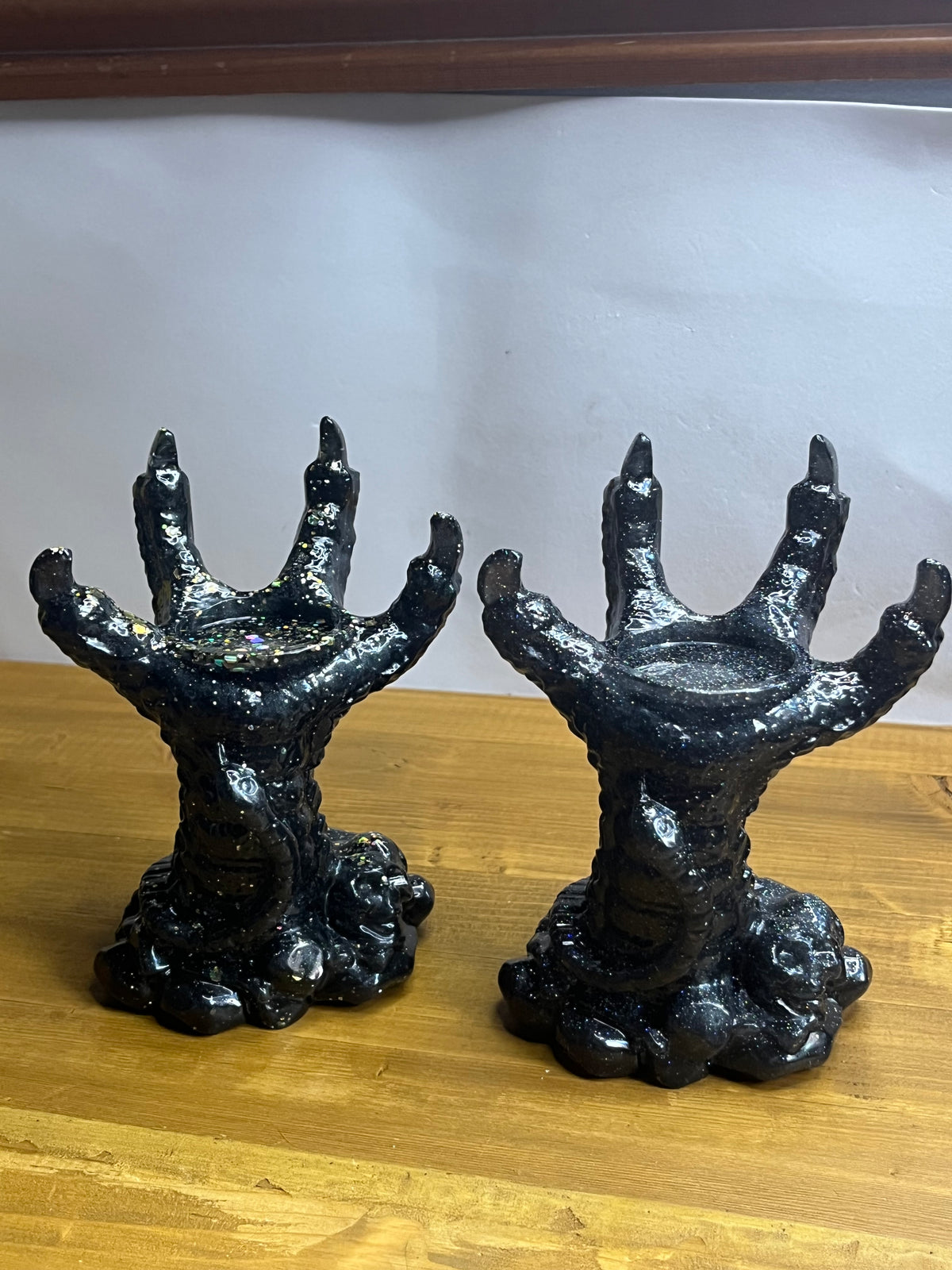 Dragon Candle Holder in Black Resin, Gothic Claw Jewelry Stand