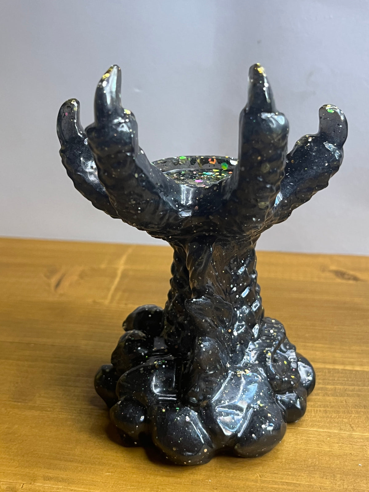 Dragon Candle Holder in Black Resin, Gothic Claw Jewelry Stand