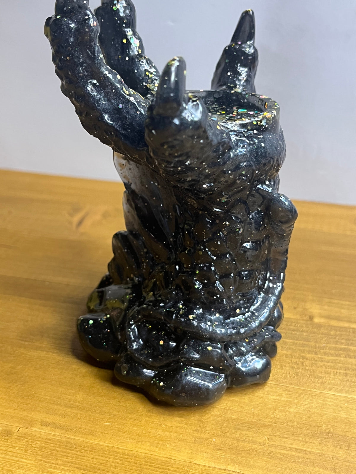 Dragon Candle Holder in Black Resin, Gothic Claw Jewelry Stand
