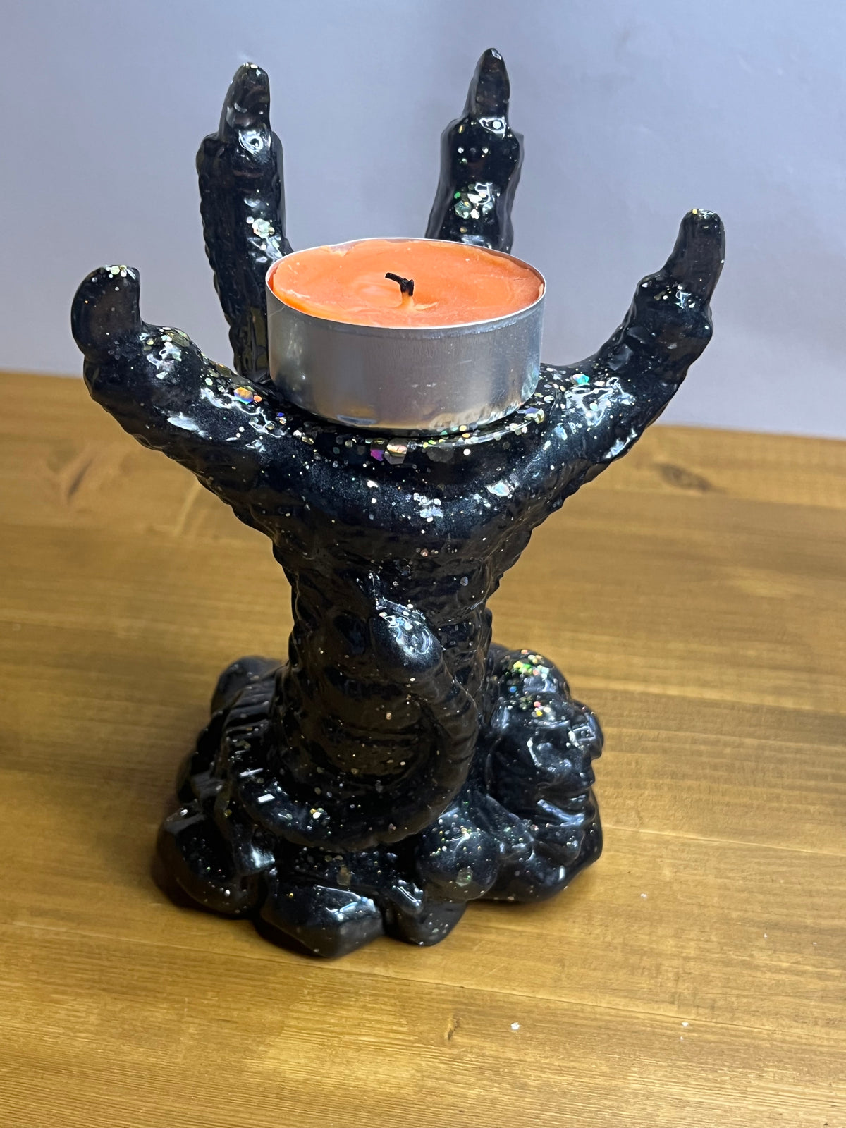Dragon Candle Holder in Black Resin, Gothic Claw Jewelry Stand