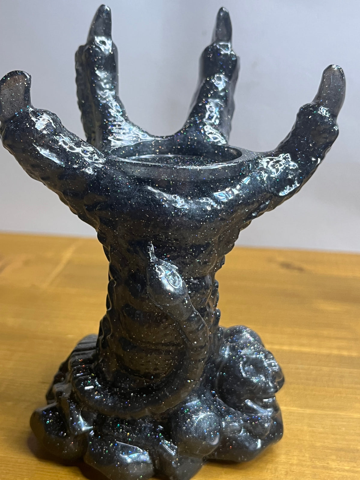 Dragon Candle Holder in Black Resin, Gothic Claw Jewelry Stand