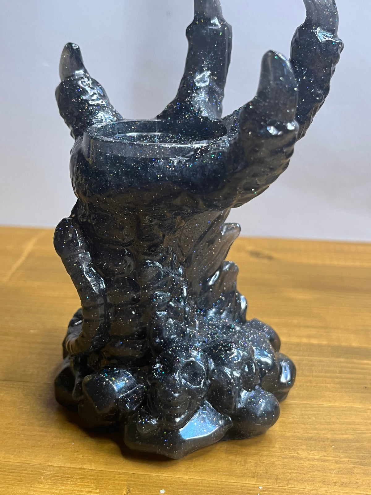 Dragon Candle Holder in Black Resin, Gothic Claw Jewelry Stand