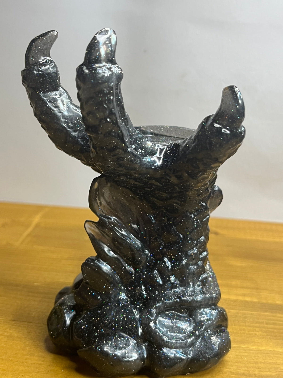 Dragon Candle Holder in Black Resin, Gothic Claw Jewelry Stand