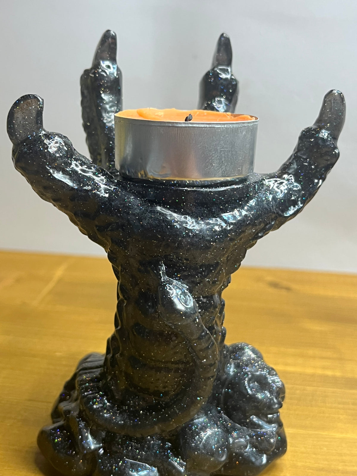 Dragon Candle Holder in Black Resin, Gothic Claw Jewelry Stand