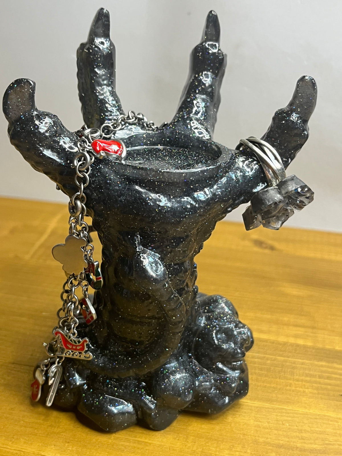 Dragon Candle Holder in Black Resin, Gothic Claw Jewelry Stand