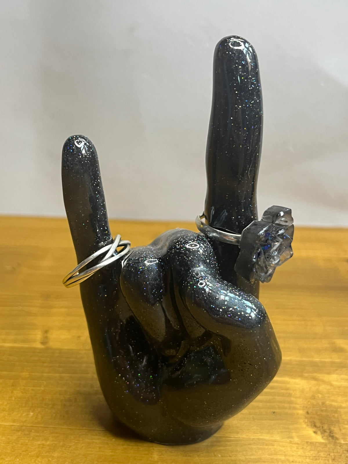 Resin Ring Holder in Black Metallic Sculptural Jewelry Stand