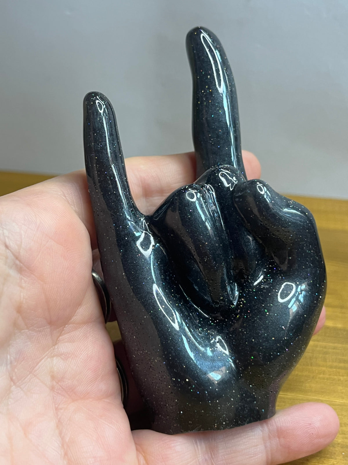 Resin Ring Holder in Black Metallic Sculptural Jewelry Stand