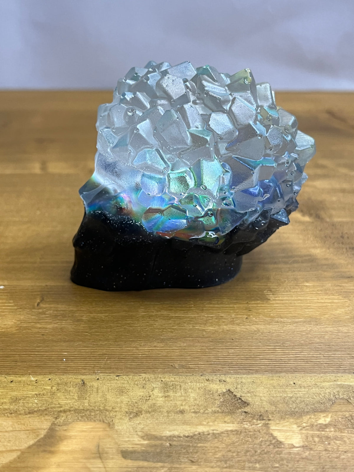 Crystal Resin Skull with iridescent finish, unique gothic decor, handmade gemstone-inspired art, spiritual gift,