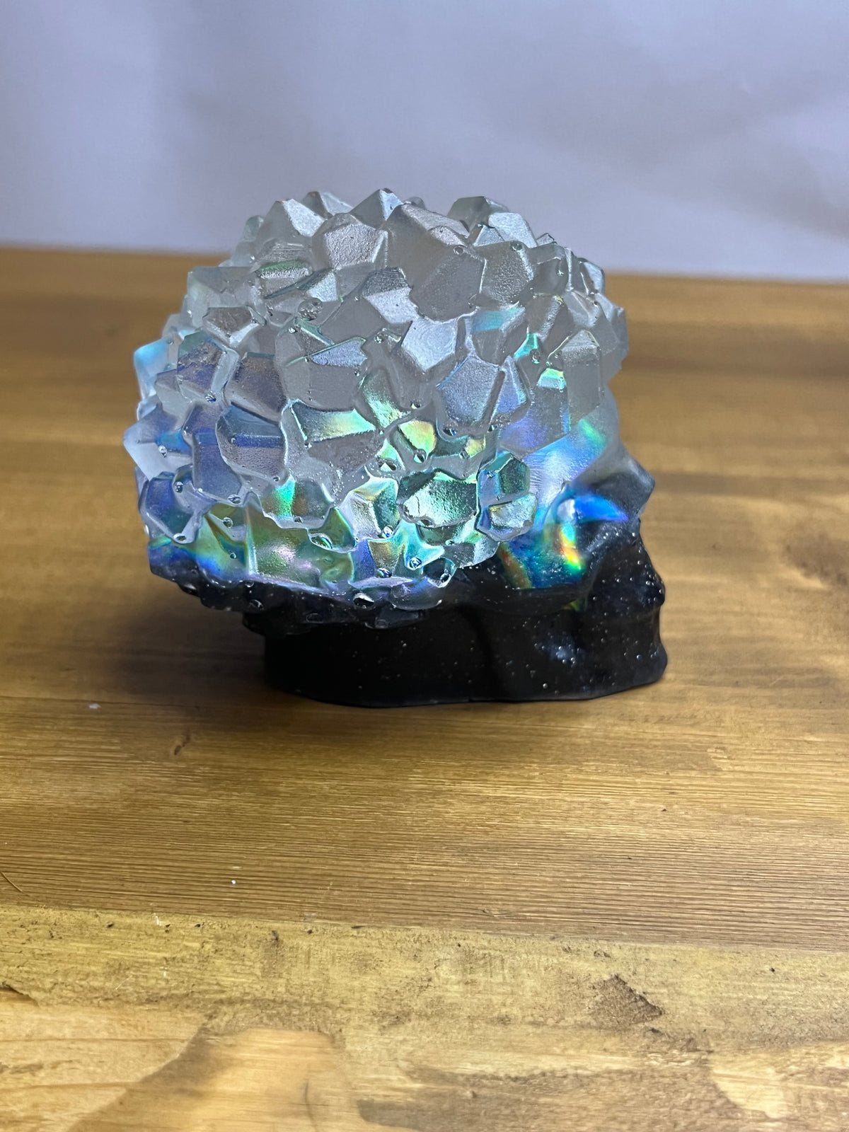 Crystal Resin Skull with iridescent finish, unique gothic decor, handmade gemstone-inspired art, spiritual gift,