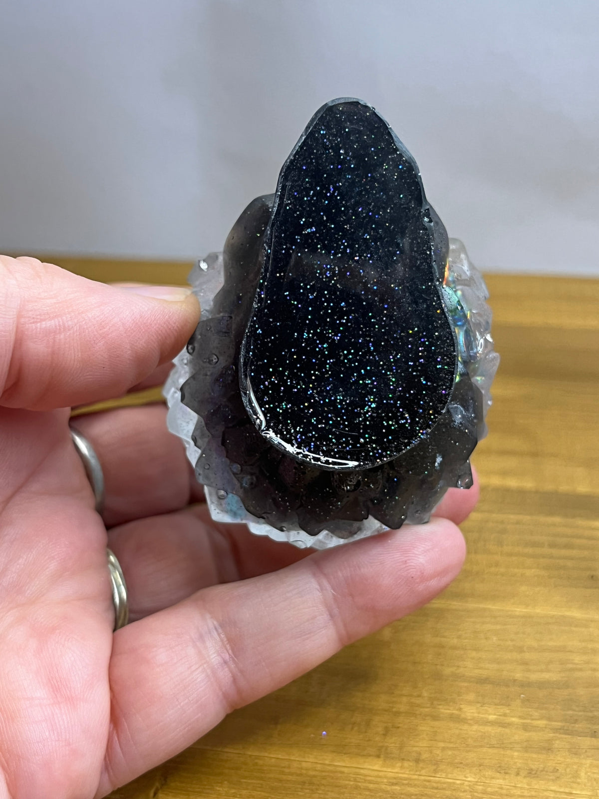 Crystal Resin Skull with iridescent finish, unique gothic decor, handmade gemstone-inspired art, spiritual gift,