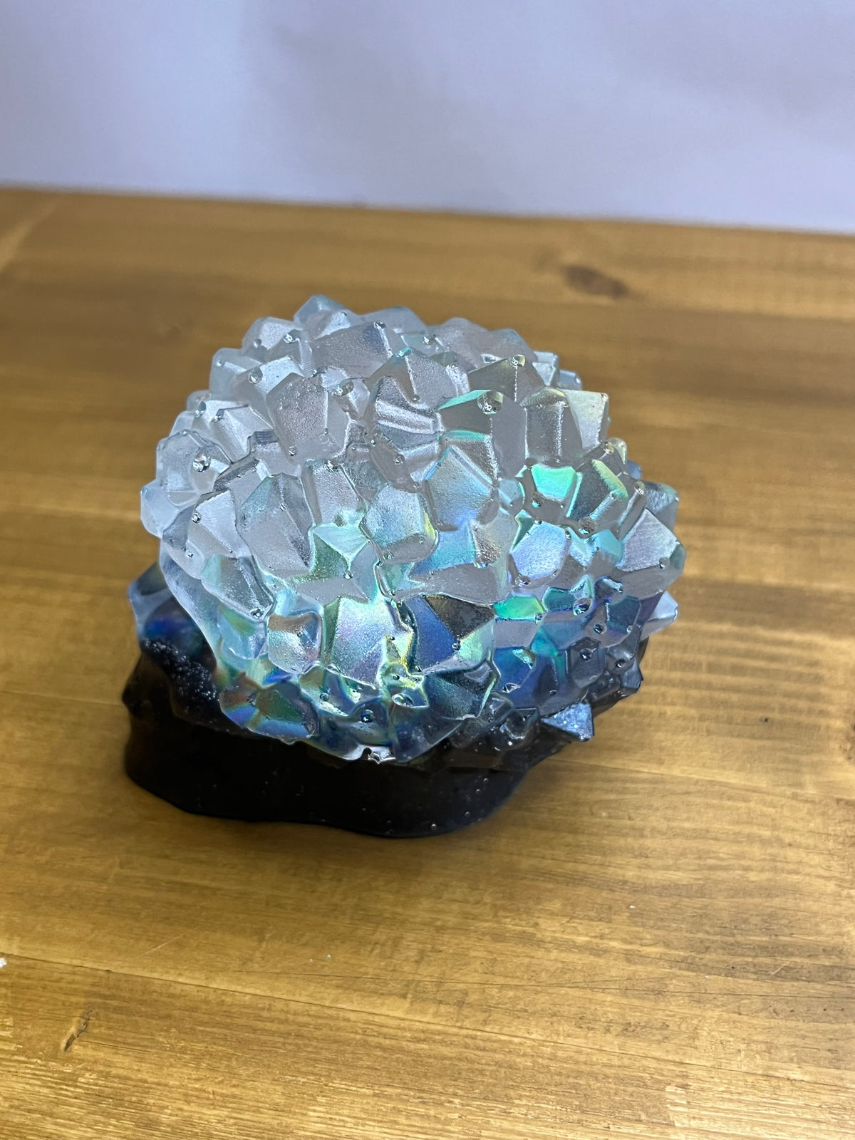 Crystal Resin Skull with iridescent finish, unique gothic decor, handmade gemstone-inspired art, spiritual gift,