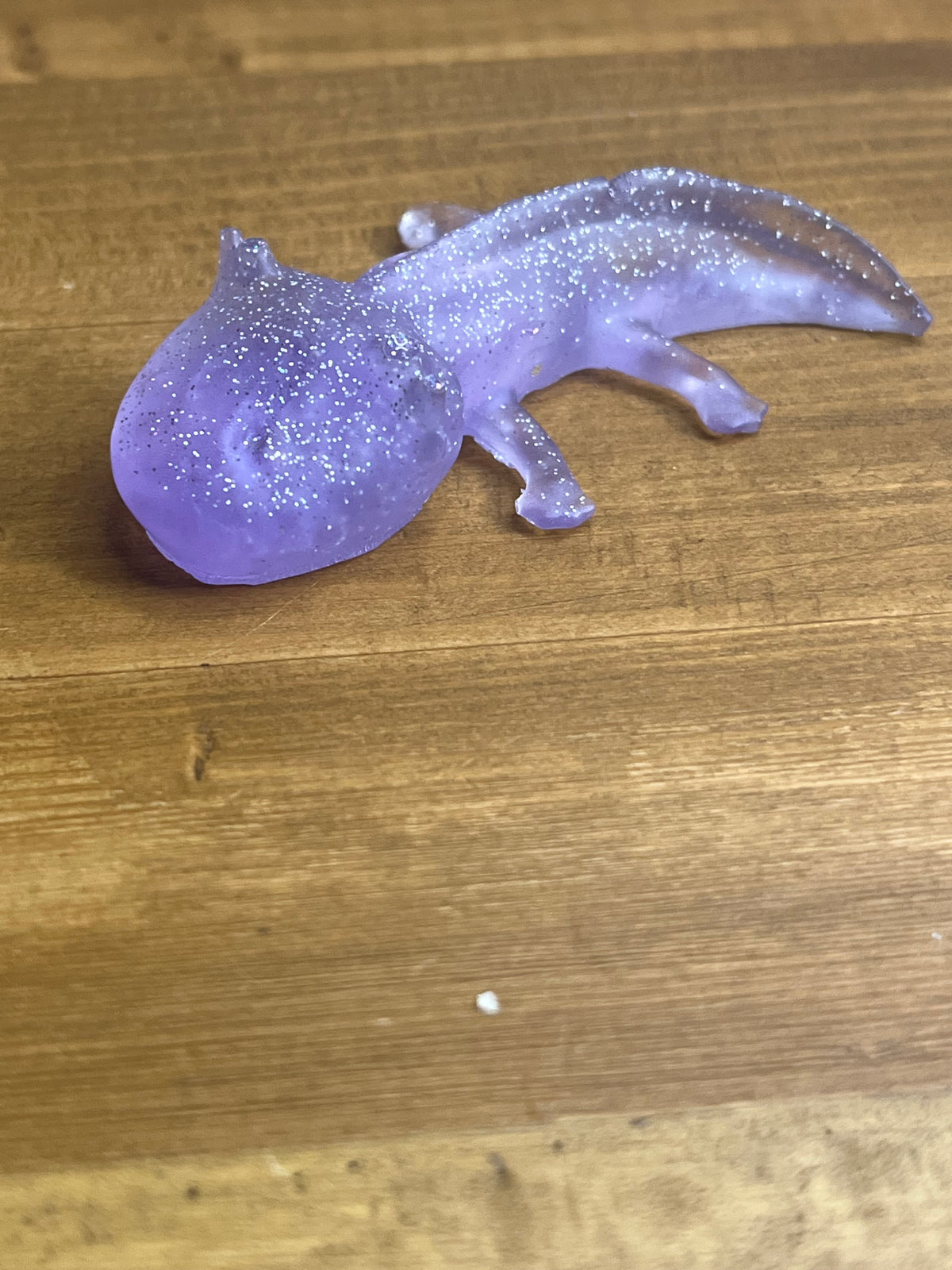 Resin Axolotl Figurine, Miniature Desk Buddy in Purple and Silver Glitter