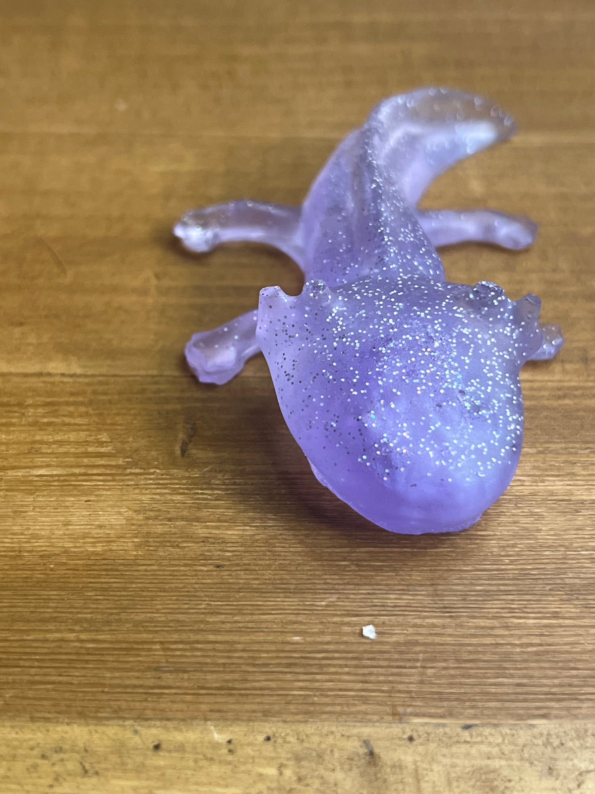 Resin Axolotl Figurine, Miniature Desk Buddy in Purple and Silver Glitter