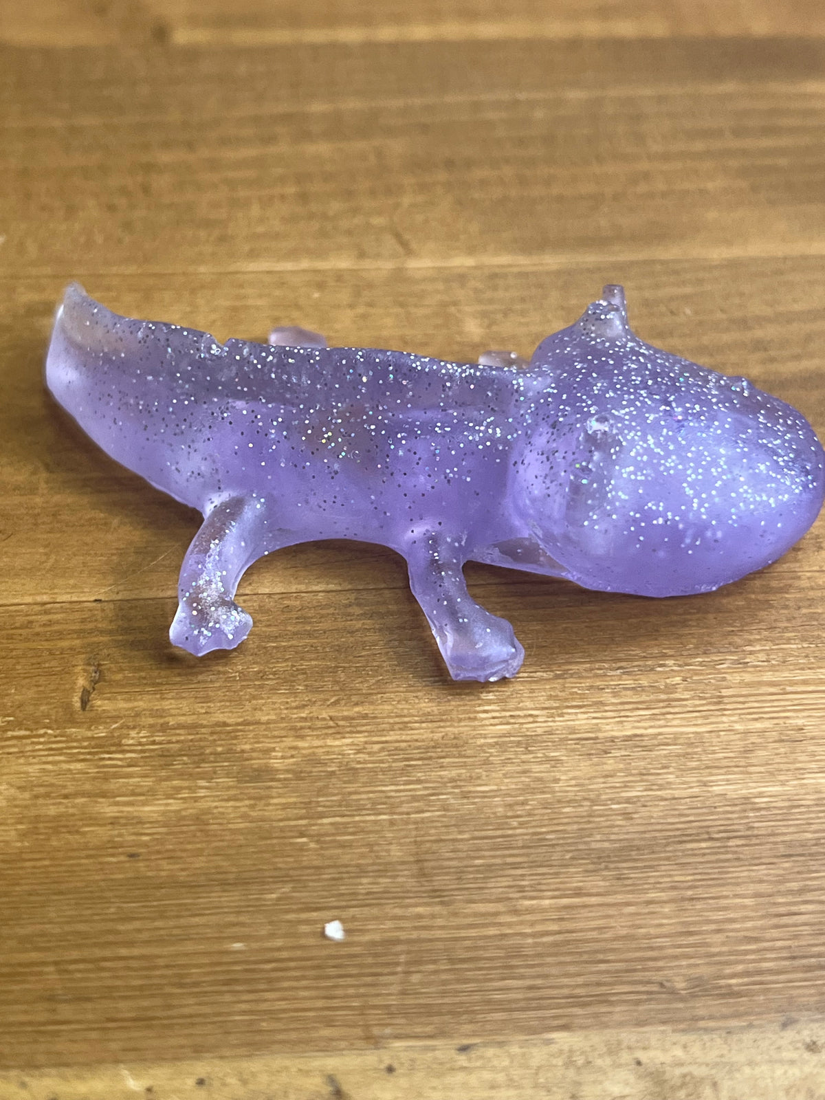 Resin Axolotl Figurine, Miniature Desk Buddy in Purple and Silver Glitter