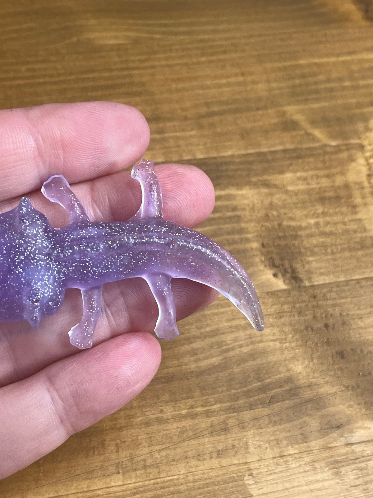 Resin Axolotl Figurine, Miniature Desk Buddy in Purple and Silver Glitter
