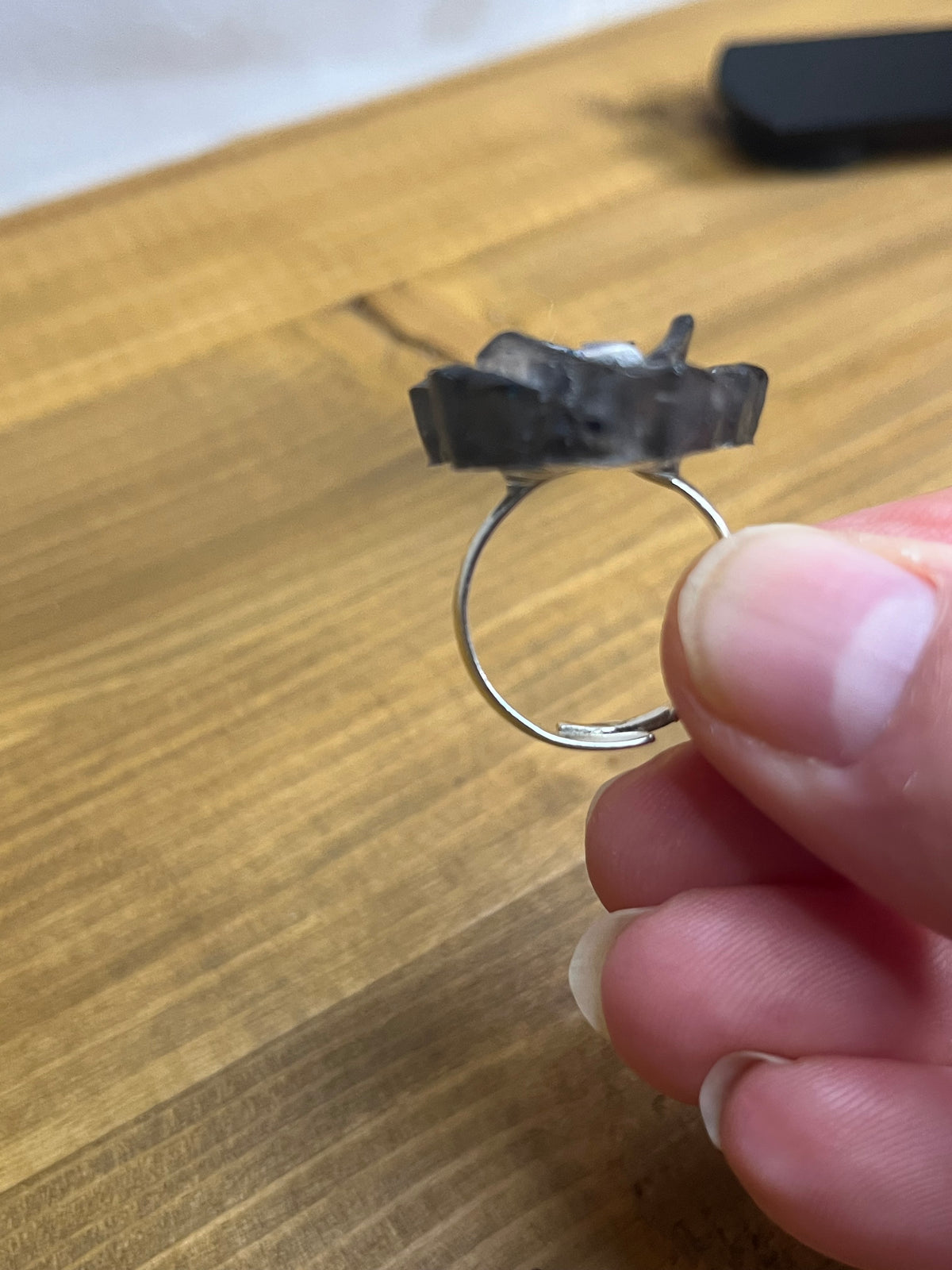 Black Rose Ring, Adjustable, With Glitter Accents