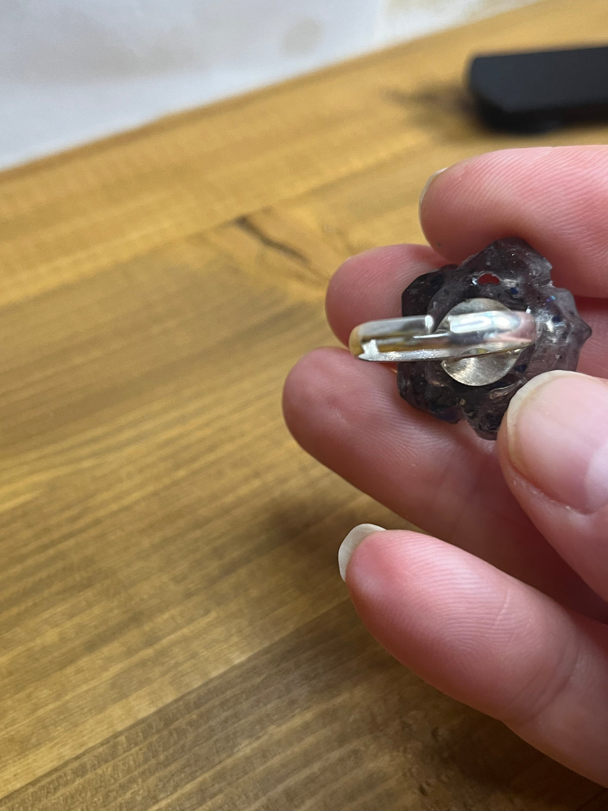Black Rose Ring, Adjustable, With Glitter Accents