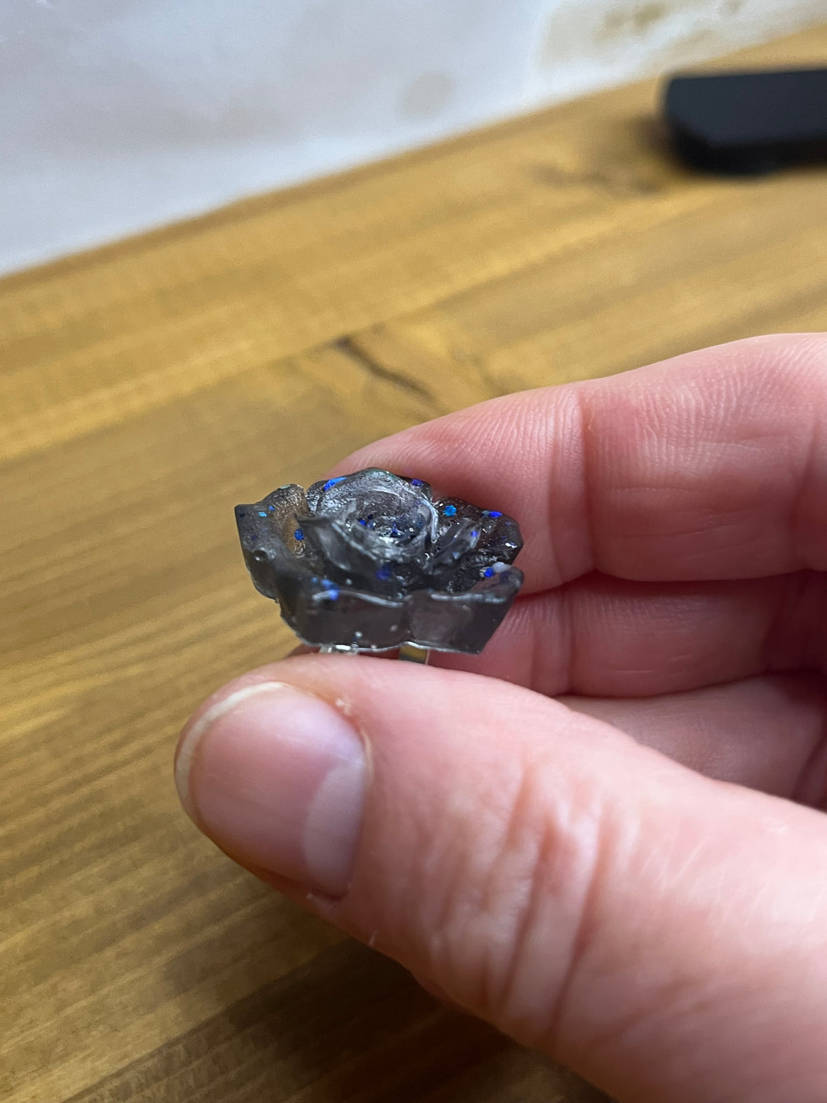 Black Rose Ring, Adjustable, With Glitter Accents