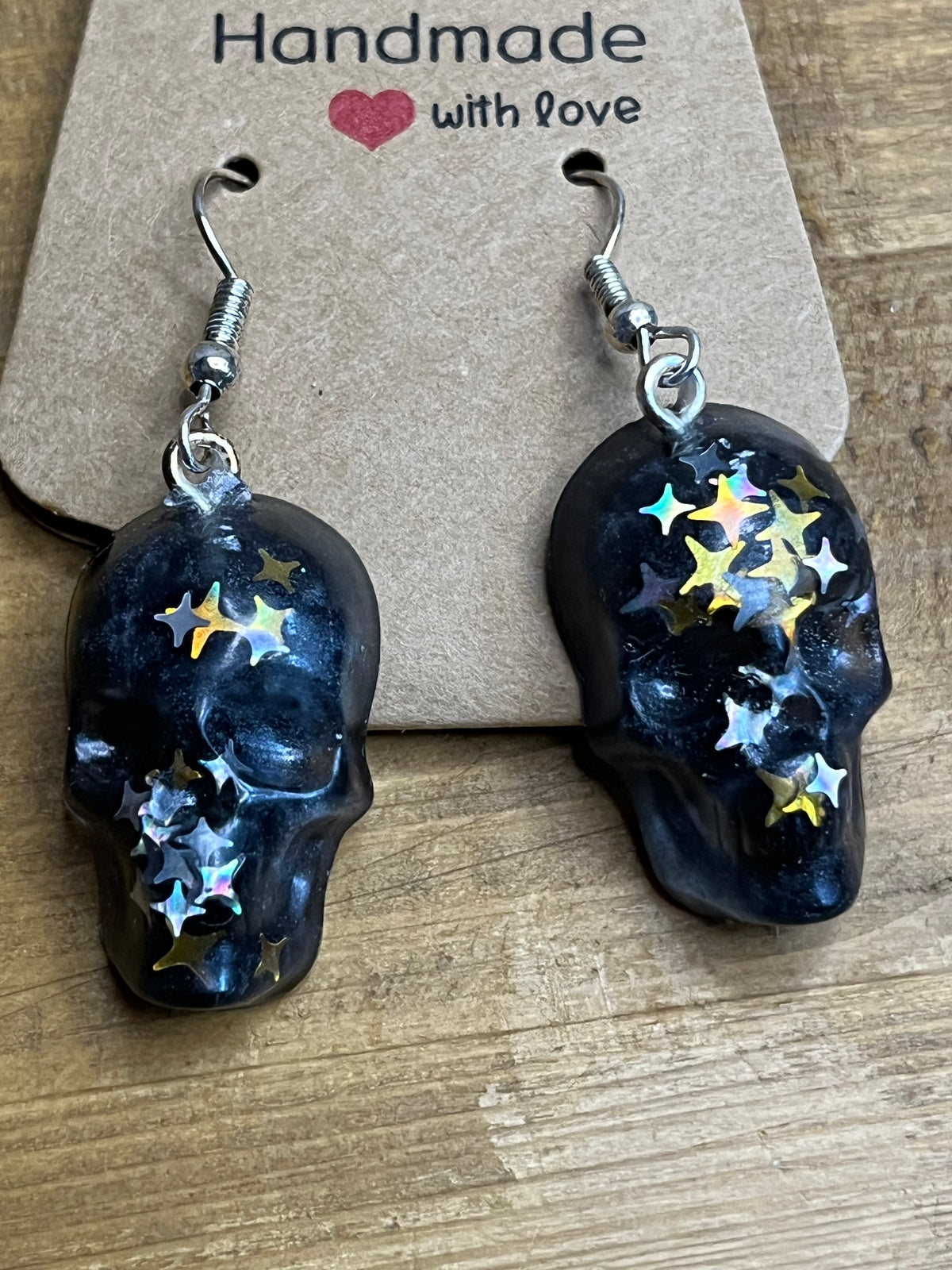 Skull Earrings, Resin with Glitter, Hypoallergenic Posts for Everyday Wear