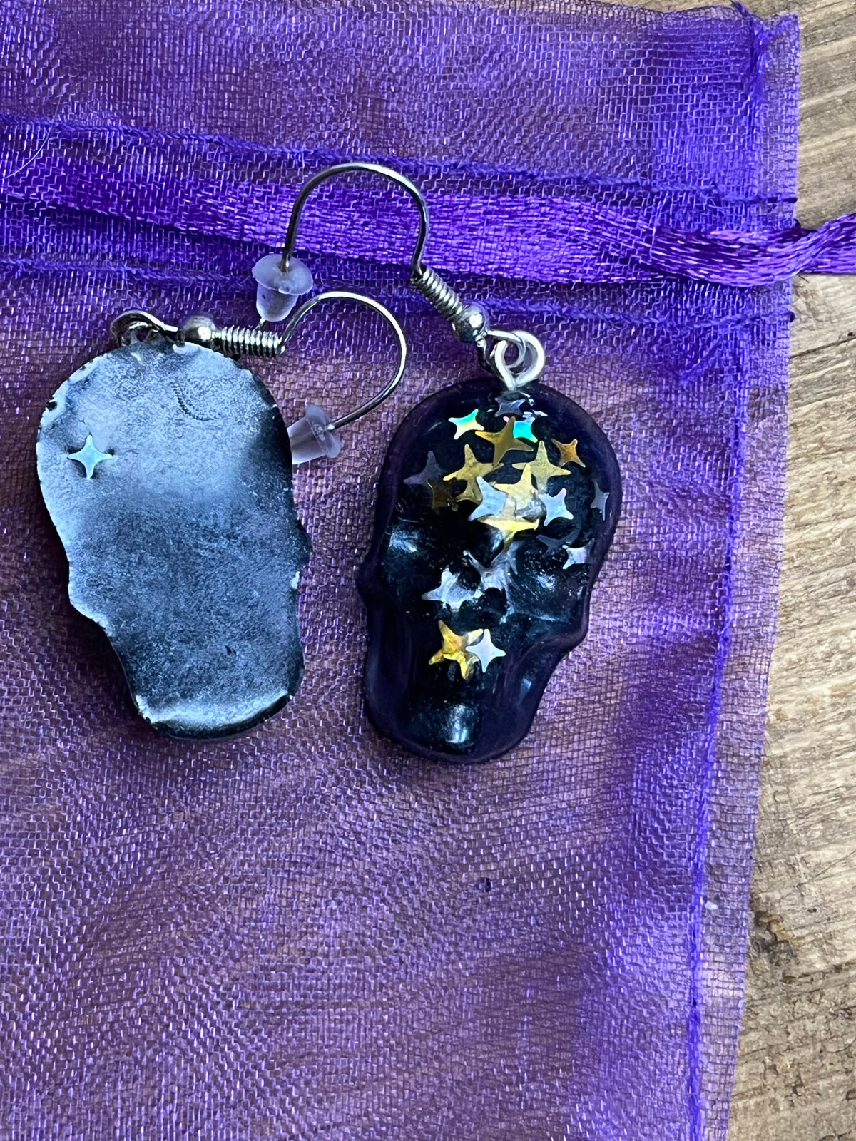 Skull Earrings, Resin with Glitter, Hypoallergenic Posts for Everyday Wear