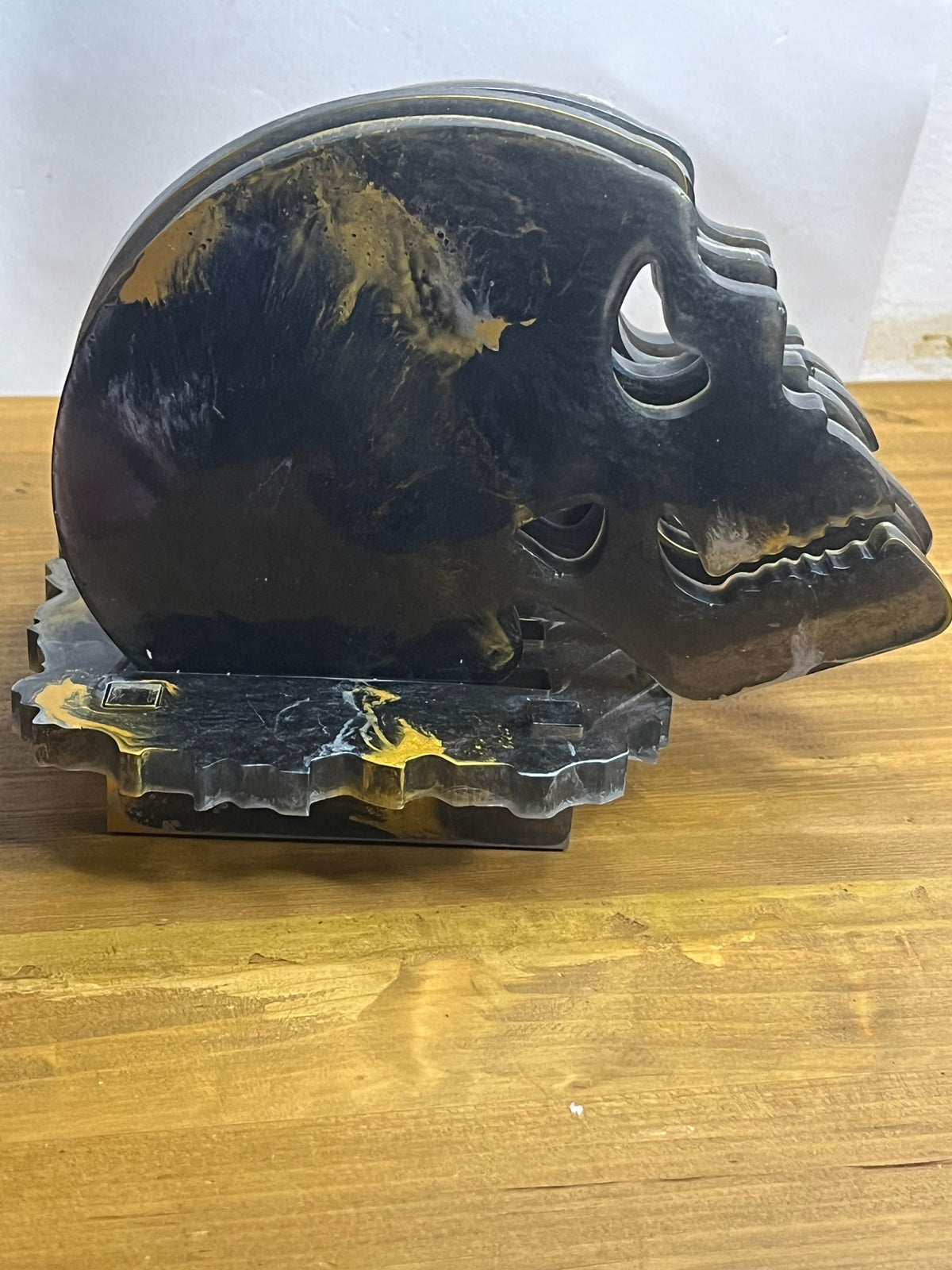 Skull Coaster Set in Black, Silver, and Gold, Set of 4 with Holder