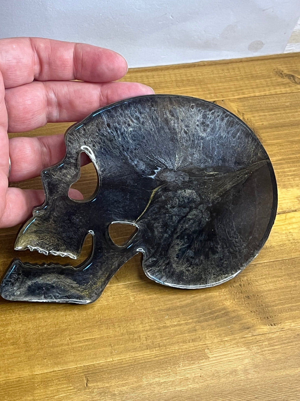 Skull Coaster Set in Black, Silver, and Gold, Set of 4 with Holder