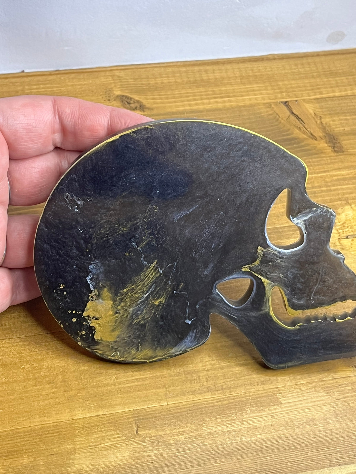Skull Coaster Set in Black, Silver, and Gold, Set of 4 with Holder