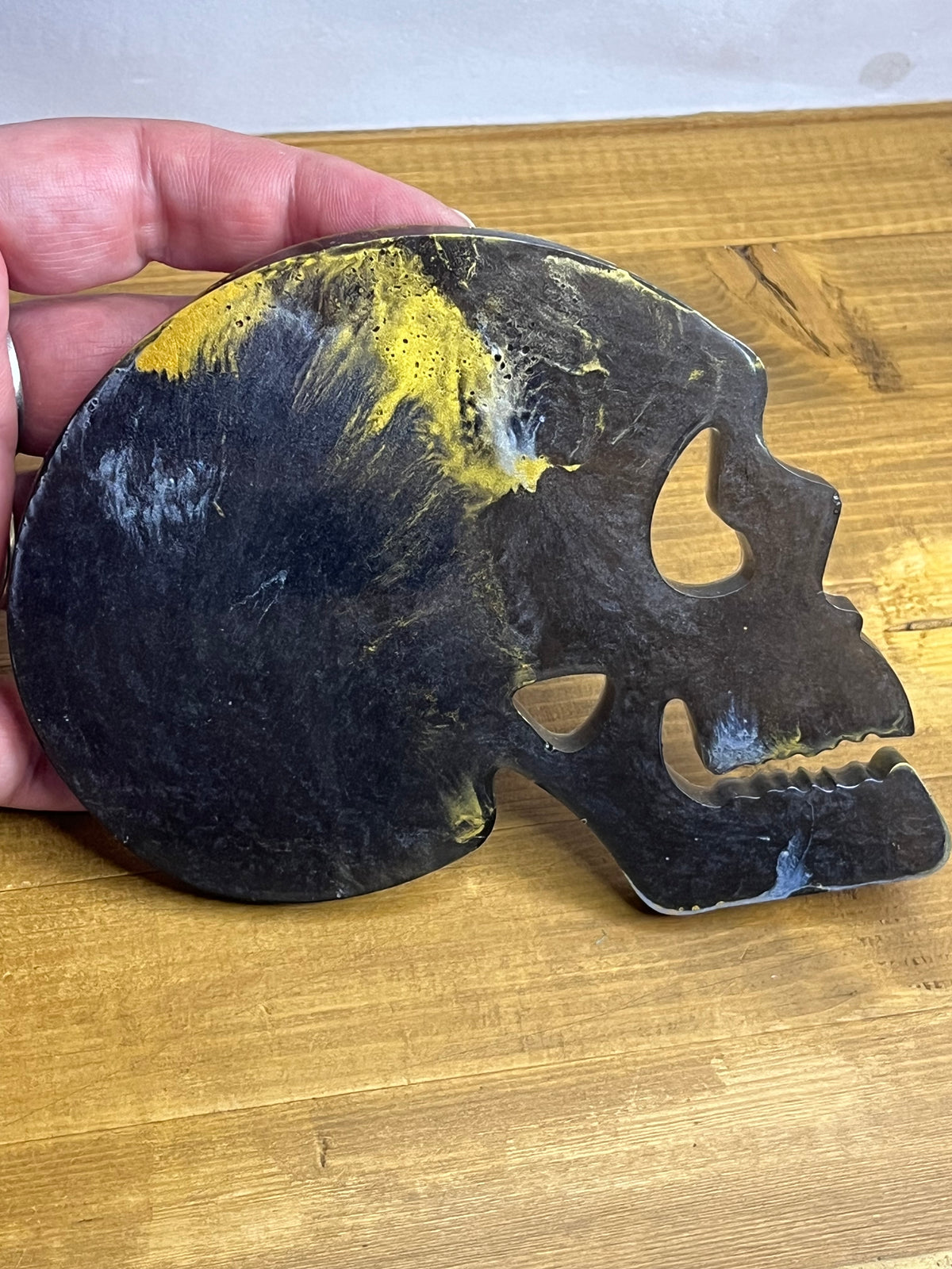 Skull Coaster Set in Black, Silver, and Gold, Set of 4 with Holder