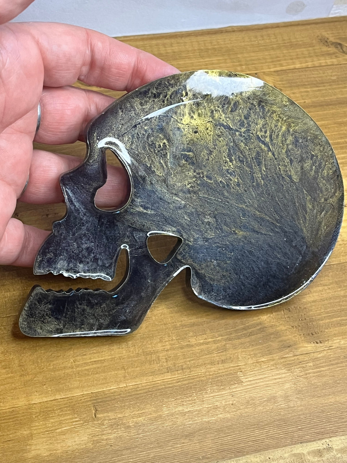 Skull Coaster Set in Black, Silver, and Gold, Set of 4 with Holder