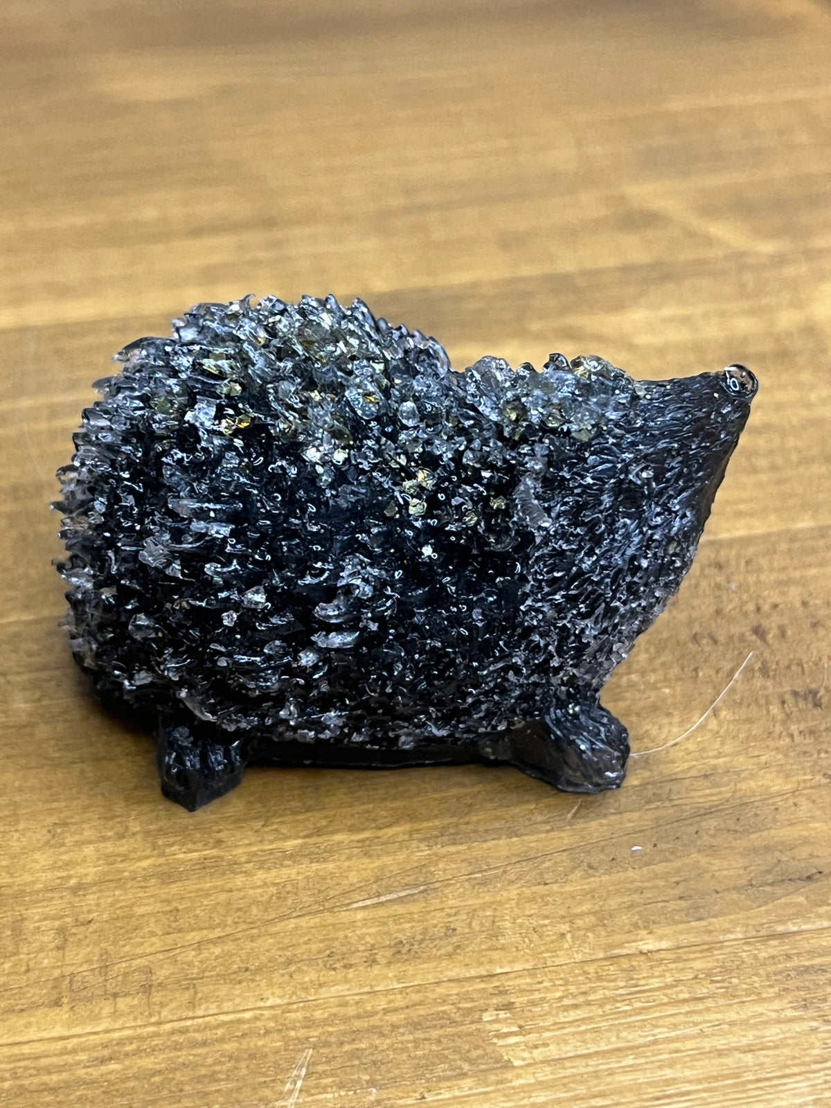 Resin hedgehogs, 1 with crystal accents, handmade animal decor, whimsical home decor