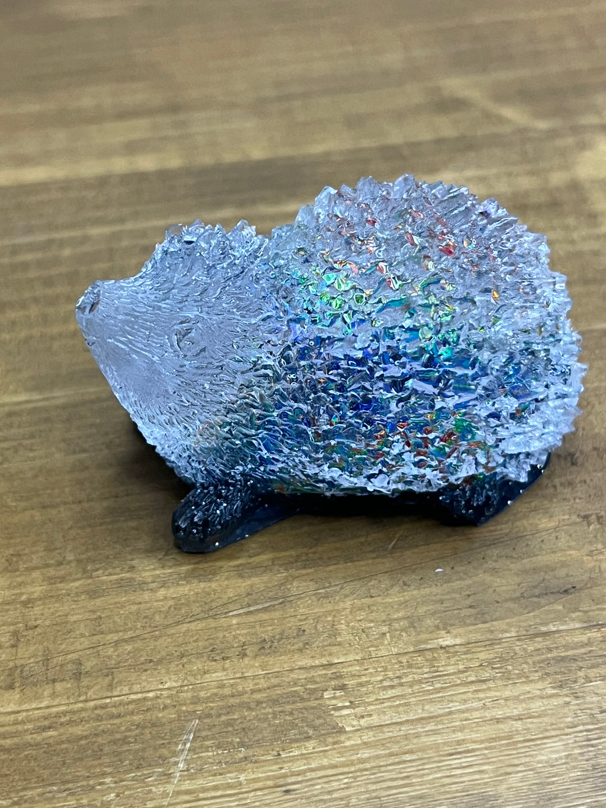 Resin hedgehogs, 1 with crystal accents, handmade animal decor, whimsical home decor