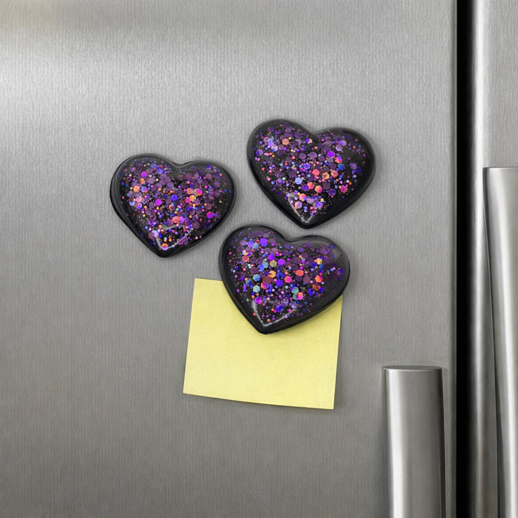 Sparkling Purple Heart Fridge Magnet: Handmade Kitchen Decor