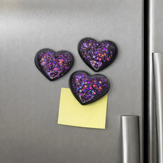 Sparkling Purple Heart Fridge Magnet: Handmade Kitchen Decor